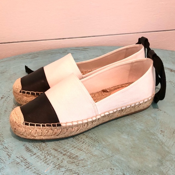 NWT J. Crew Classic Ankle Tie Espadrille Ivory and Black Shoe Flats Size 7.5 - Picture 4 of 9